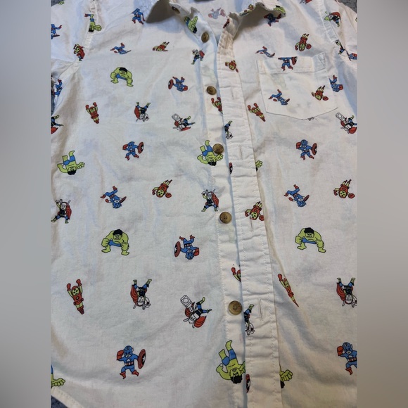 Marvel Jumping Beans Button Up T Shirt Boys Size 7 White Graphic Print - Picture 8 of 8